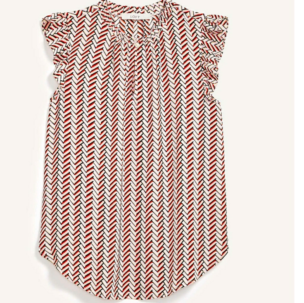 LOFT Chevron Print Ruffle Sleeve Blouse